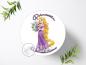 Preview: Prinzessin Rapunzel mit Wunschname, Tortenaufleger Ø 20cm, 0314z